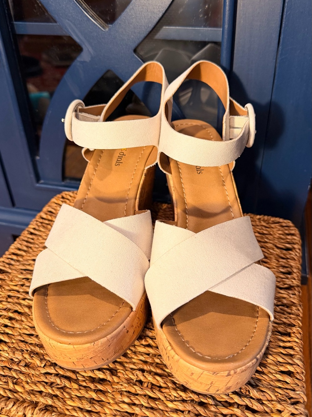 Seven Dials Ivory Cork Wedge Sandals - Picture 3 of 5